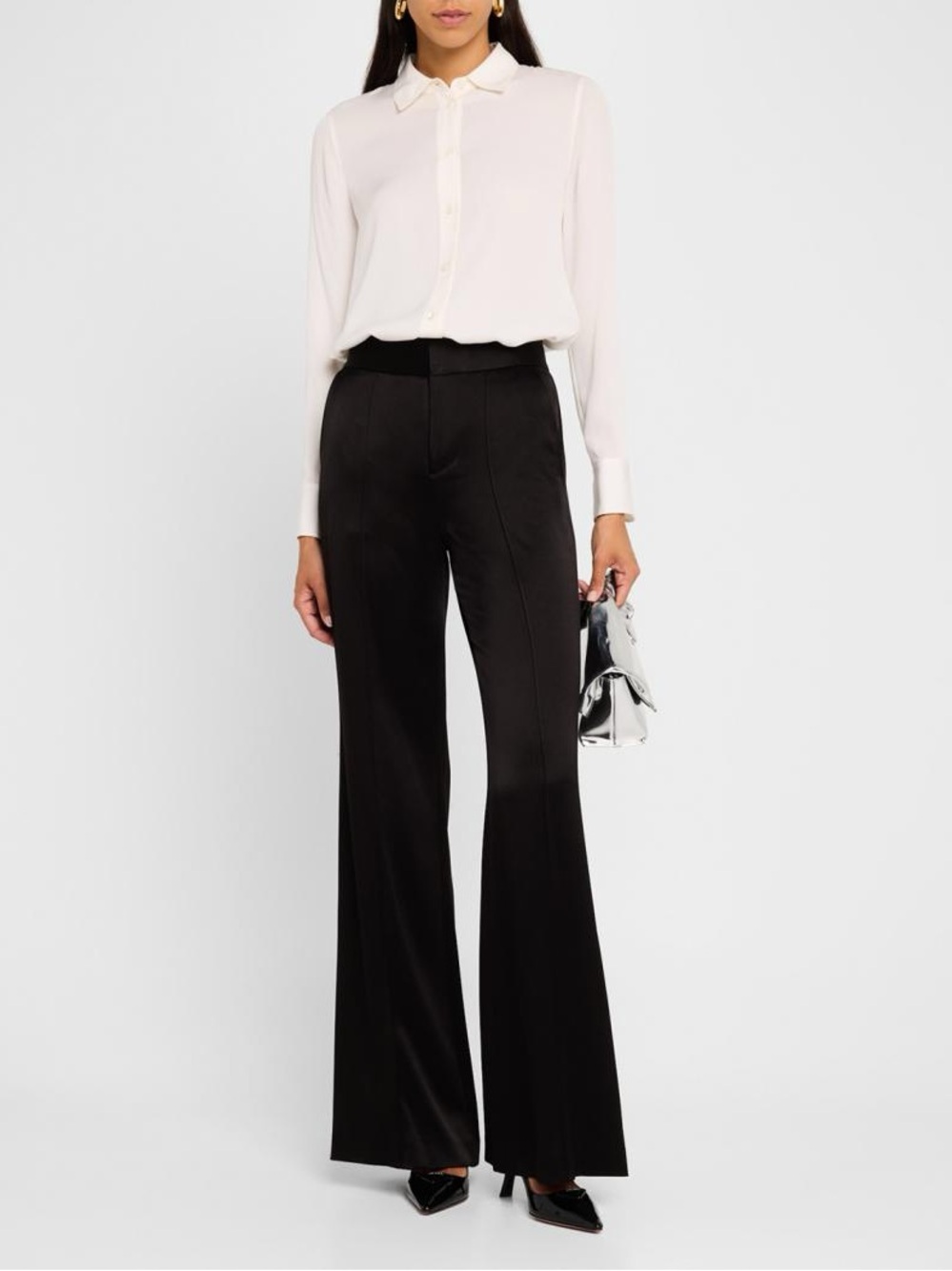 ALICE + OLIVIA Dylan Wide-Leg Pants Black Satin Size 8